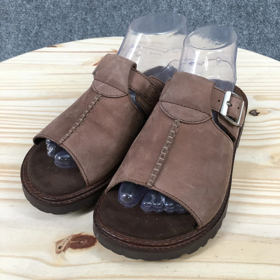 Sandalias simples para mujer 7,5 alineación 9818 cuero marrón sin cordones cómodas deslizables planas Foto 4 de 4