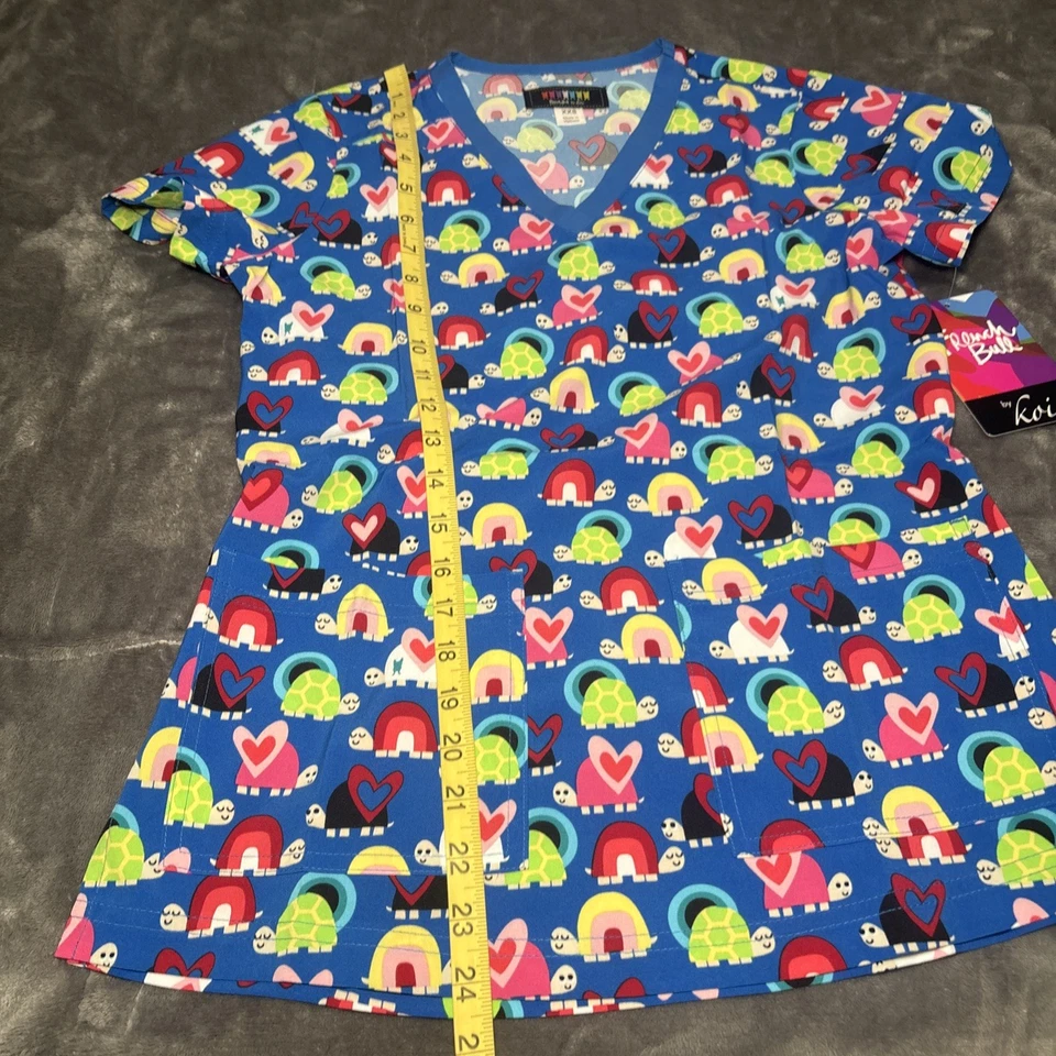Koi French Bull Scrub Top Women’s XXS Blue Lulu Turtle Sunset Nursing Top - Image 3 of 4