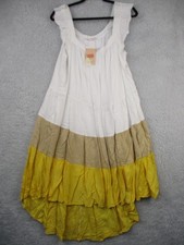 Kirundo XL Sleeveless Ruffle Colorblock Dress White Yellow Beige Boho Tiered Hem