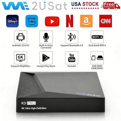 We2USat K3 PRO 6K IPTV Box Android 10 Dual Band WiFi Bluetooth 5.0 USA STOCK