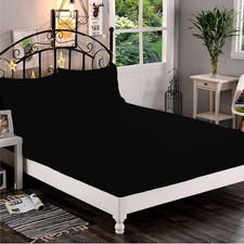 100 Egyptian cotton 1000 TC 1 PCs Fitted Sheet Black Solid Queen Size 60x80
