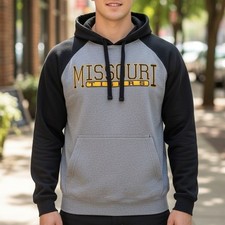 VTG Missouri Tigers Black and Gray Hoodie Stitched Sweatshirt - Small