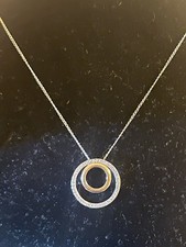 VTG Sterling Silver White CZ Pave ETERNAL UNION Circle Gold Necklace Pendant 6g