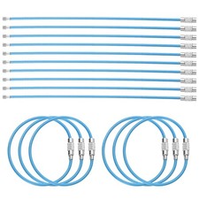 16pcs Wire Keychain Cable 6" Plastic Coated 2mm Stainless Steel Key Ring Blue