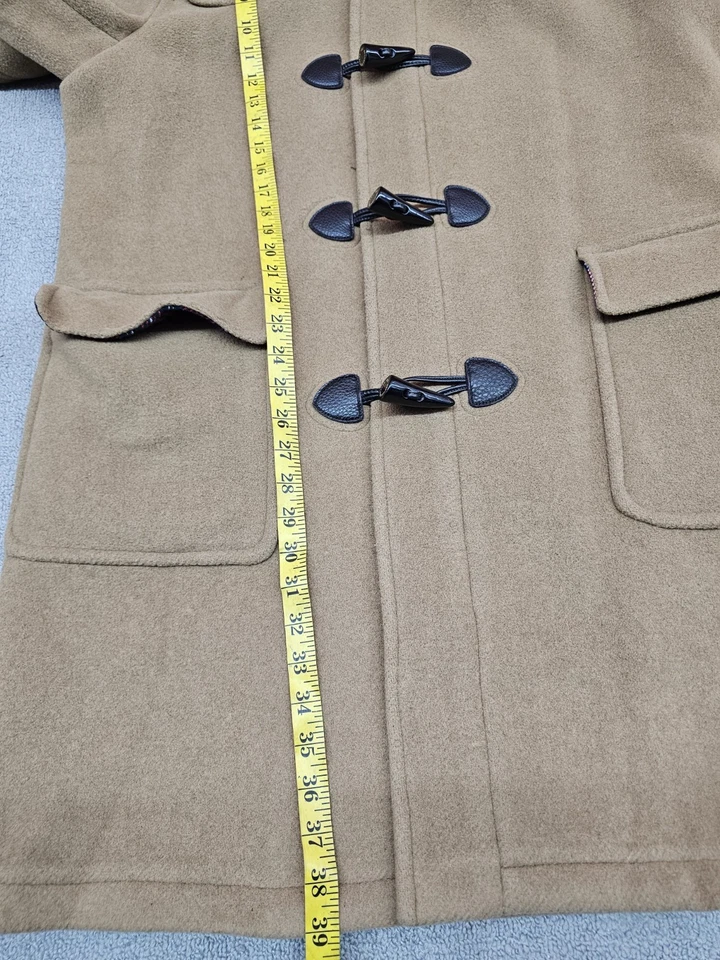 Brooks Brothers Mens Wool  Plaid Lining Duffle Coat L Beige Hoodie horn toggle  - Image 2 of 4