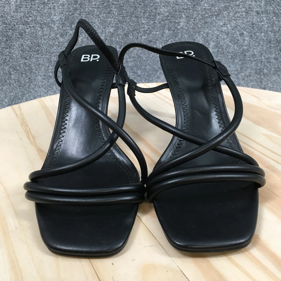 BP Sandals Womens 9.5 M Billy Casual Strappy Slingback Black Faux Leather Heels - Image 4 of 4
