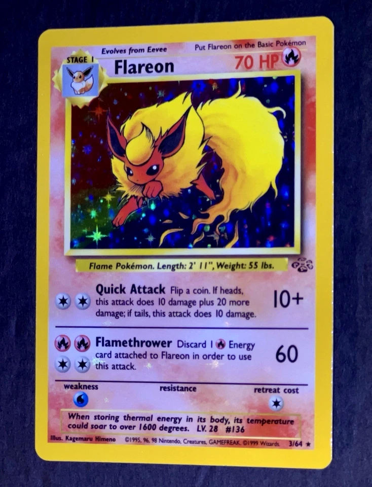 1999 Pokemon FLAREON Jungle Set HOLO BLEED Misprint INK ERROR Card 3/64 Rare NM - Image 3 of 4
