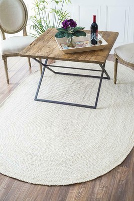 oval  Rug 100% natural braided jute Rug reversible modern living rustic look rug
