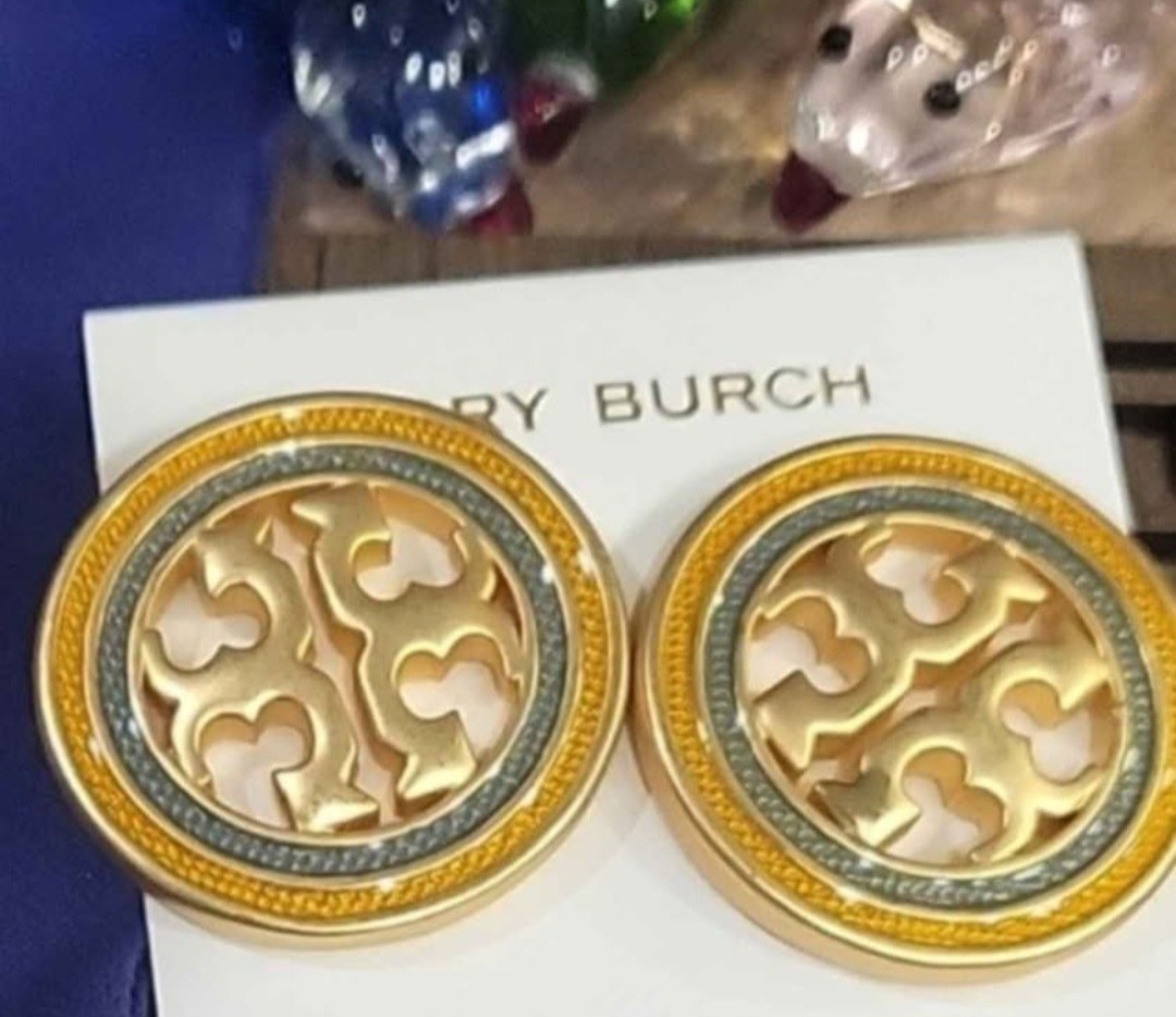 Tory Burch Gold Tone Round Stud Earrings Metal Fashion Lobe thumbnail 3