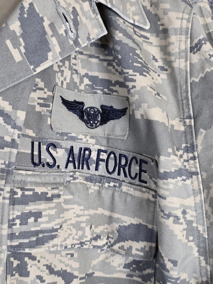 US Air Force ABU Jacket Mens 44L Tiger Stripe Camo Propper Uniform Coat Patches - Image 3 of 4