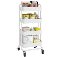 4-Tier White Rolling Cart,Metal Utility Cart with 4 Tier-Metal, 