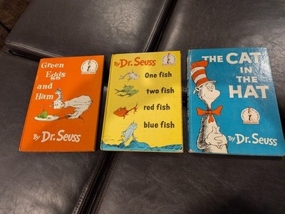 Vintage (3) Dr. Seuss Books RARE Lot - 1957 Cat Hat - 1960 Green Eggs / One Fish