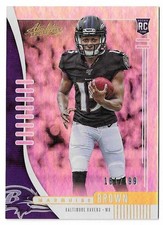 2019 Panini Absolute Marquise Brown Rookie Card #127 Baltimore Ravens RC /199. rookie card picture