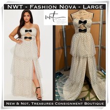 Fashion Nova Womens Ivory Polka Dot Ruffle Back Zip Sleeveless Long Maxi Dress L