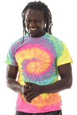 Herren Batik Kurzarm Shirt gelb pink