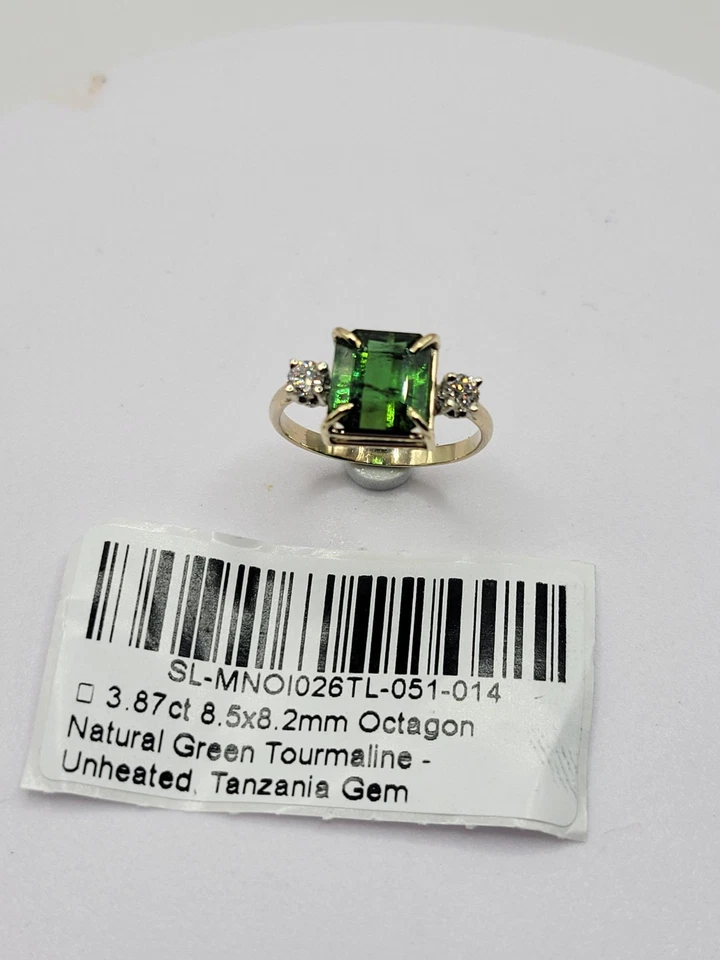 Natural Green Tourmaline 4ct and diamond ring solid 14k yellow gold NO RESERVE!! - Image 4 of 4