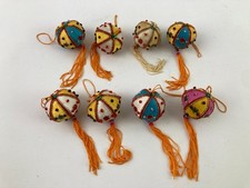 Lot of 8 Beaded Sequin Satin Ball with Tassels Christmas Ornament Fabric Covered