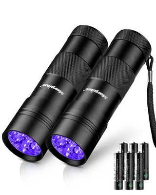 UV Blacklight Flashlights - 12 LED 395nm Ultraviolet UV Flashlight, 2 PCS Bla...