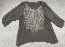 Johnny Was Gray Blue Heavy Embroidered Peacock Flowers Blouse Size XL Buttons