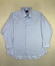 David Donahue Shirt Mens 17 32/33 Blue Solid Dress Long Sleeve Spread Collar