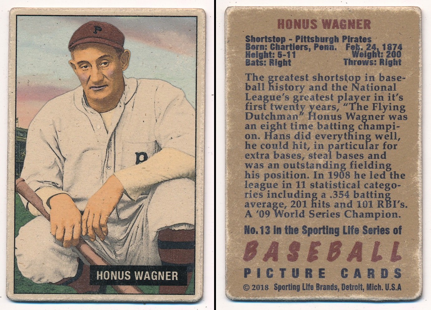 SPORTING LIFE B-51 SERIES #13 Honus Wagner, Pittsburgh Pirates HOF Legend!