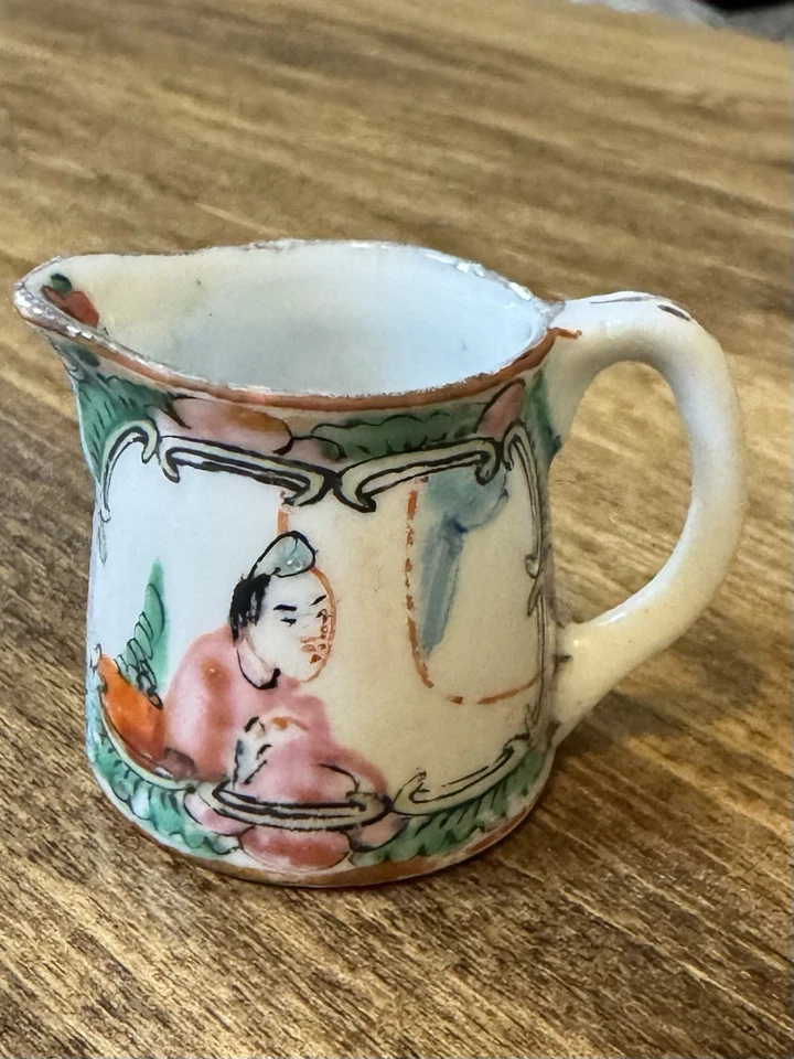 Antigua miniatura china exportación familiar rosa medallón porcelana crema Foto 2 de 4