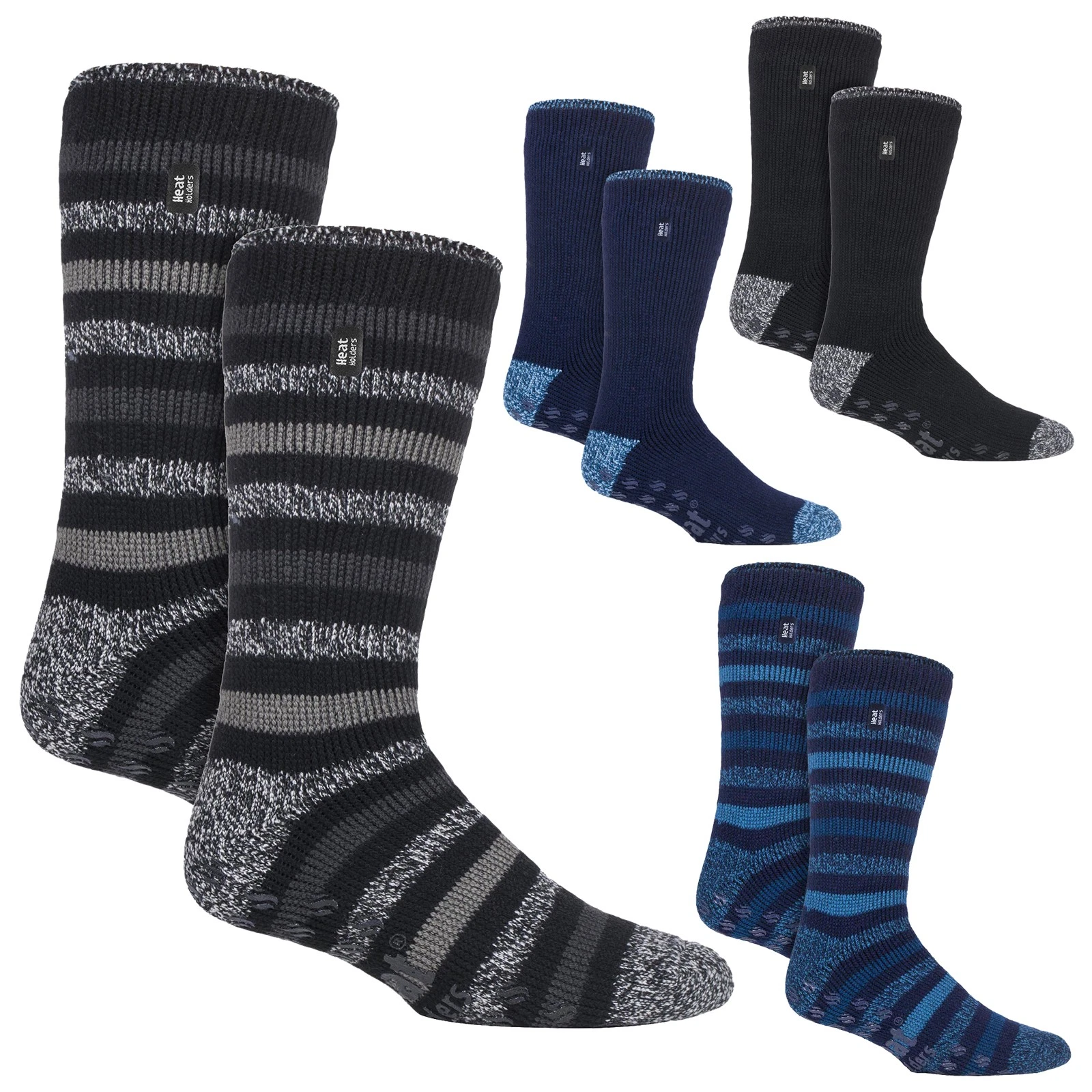 Heat Holders - 2 Pack Mens Slipper Socks Non Slip Grippers Fleece Lined