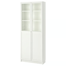IKEA BILLY OXBERG Bookcase White Storage Unit with Panel  Glass Doors