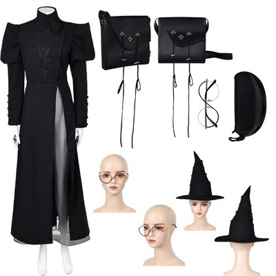 2024 Wicked Elphaba Cosplay Witch Dress Cap Hat Glasses Bag Wig Ring Accessories
