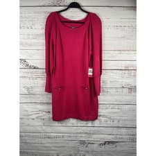 Vince Camuto Sweater Dress Women's L Pink Boat Neck Bow Pockets Studded
