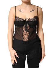 Dolce & Gabbana Black Silk Floral Lace Chemise Lingerie Women's Top Authentic