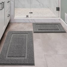 2 PCS Ultra Absorbent Soft Microfiber NonSlip Bath Mat Rug Dark Grey