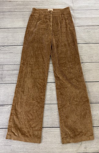 SEZANE MARTIN Womens Sz 34 Dark Beige Wide Leg High Rise Corduroy Trouser Pants