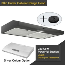 30" Under Cabinet Range Hood Black/Sliver 230CFM Vent Carbon Filters Ductless