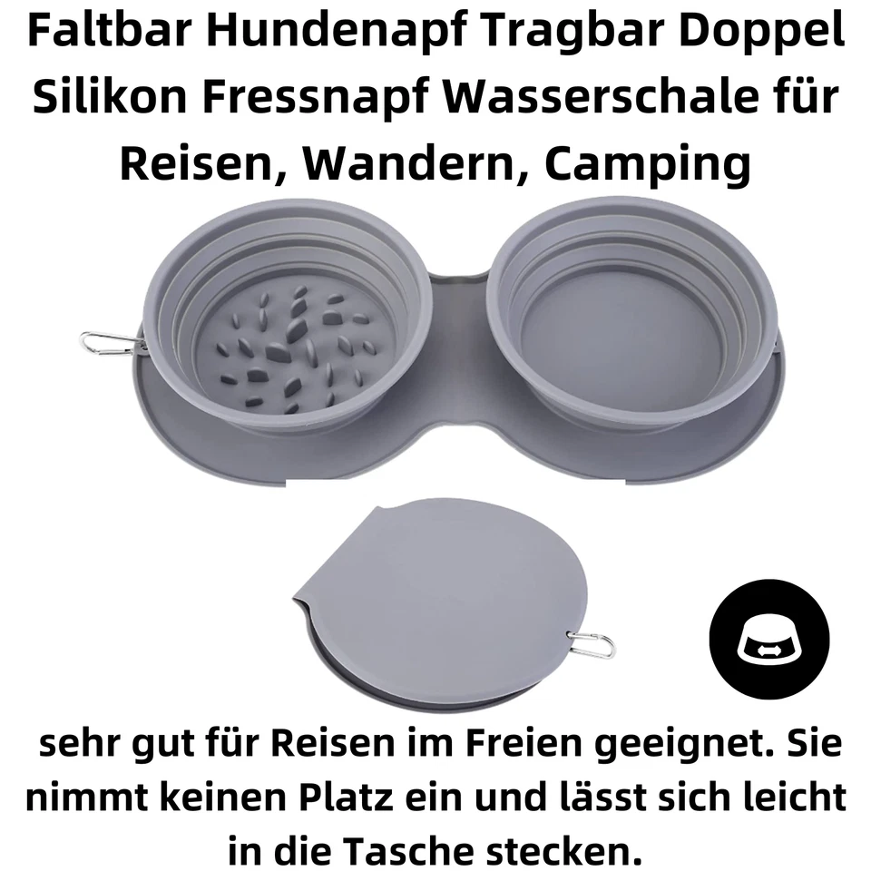F69C Hundenäpfe Plegable Reiseschale Portable Doble Silicona Comedero Reisenäpfe - Imagen 2 de 4
