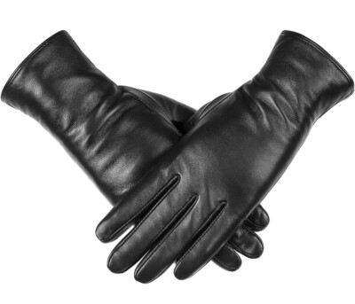 NEW Womens SM Touchscreen Sheepskin Leather Navy Cashmere Lined Winter Gloves