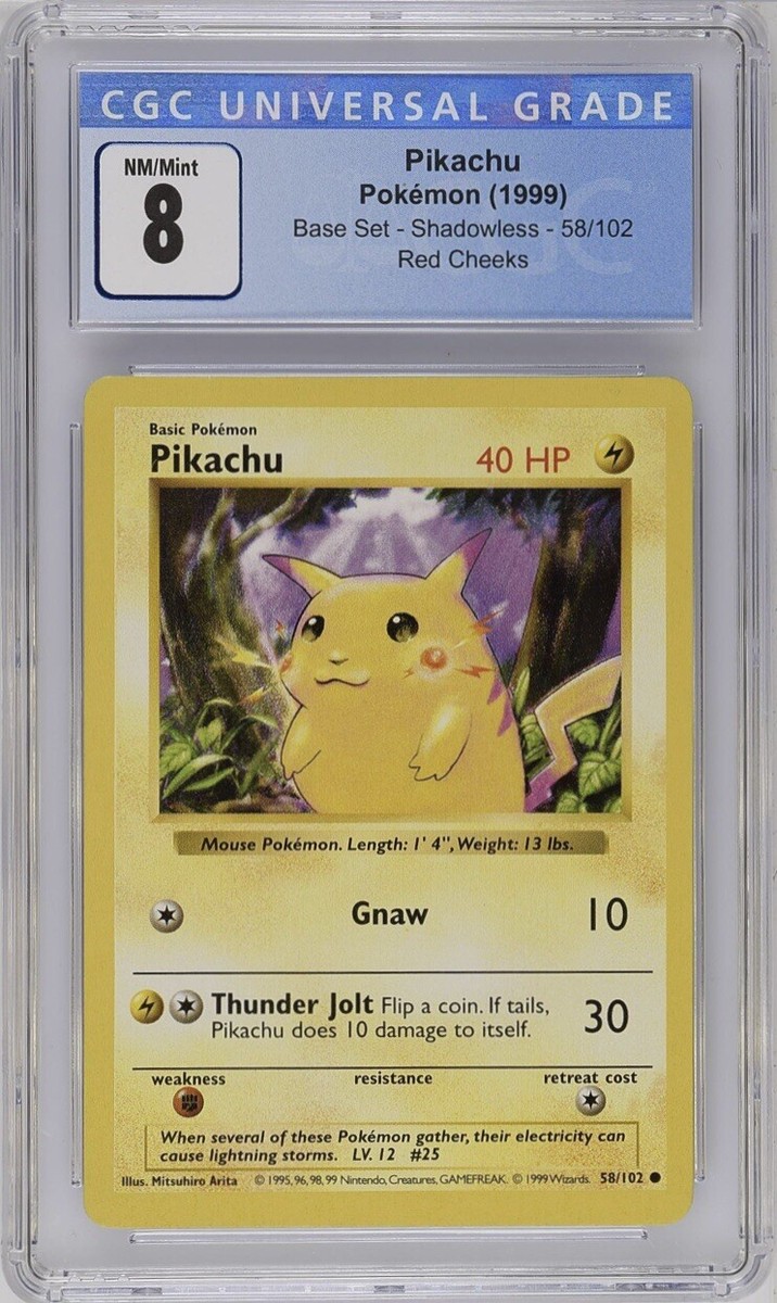 Pikachu Red Cheek Cheeks Error | CGC 8 | Base Set (SHADOWLESS) 58