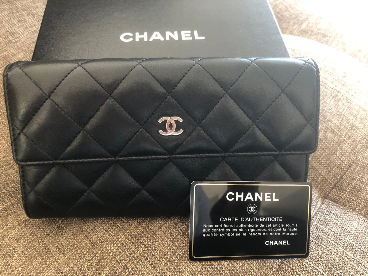 CHANEL Wallet Leather Black Quilted Lambskin Long Flap