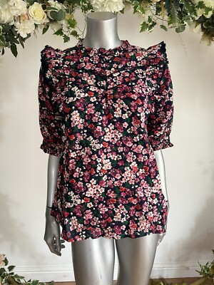 Joules Dahlie Blumen Bluse Größe 10 12 18 & 20 marineblau Blütenblatt Blumen Spitzeneinsatz NEU
