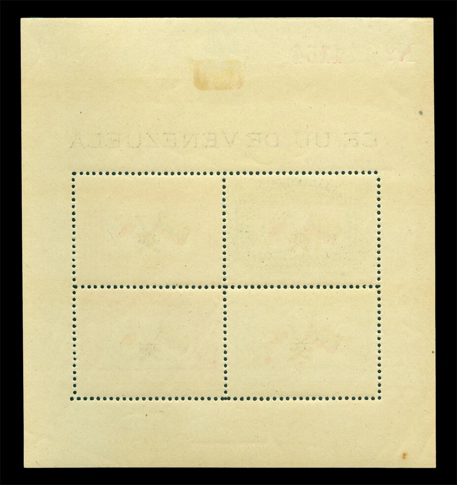 VENEZUELA 1944 RED CROSS Anniversary BLOCK Scott # 388 mint MH - Image 2 of 2