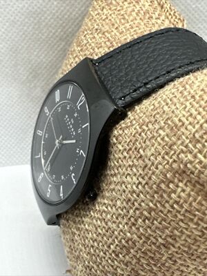 Skagen 233XLTMB Men's Black Leather Strap Analog Dial Quartz Wrist