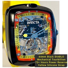 44mm Yellow TOURBILLON Skeleton | Black DIABLO | Mechanical Invicta Mens Watch
