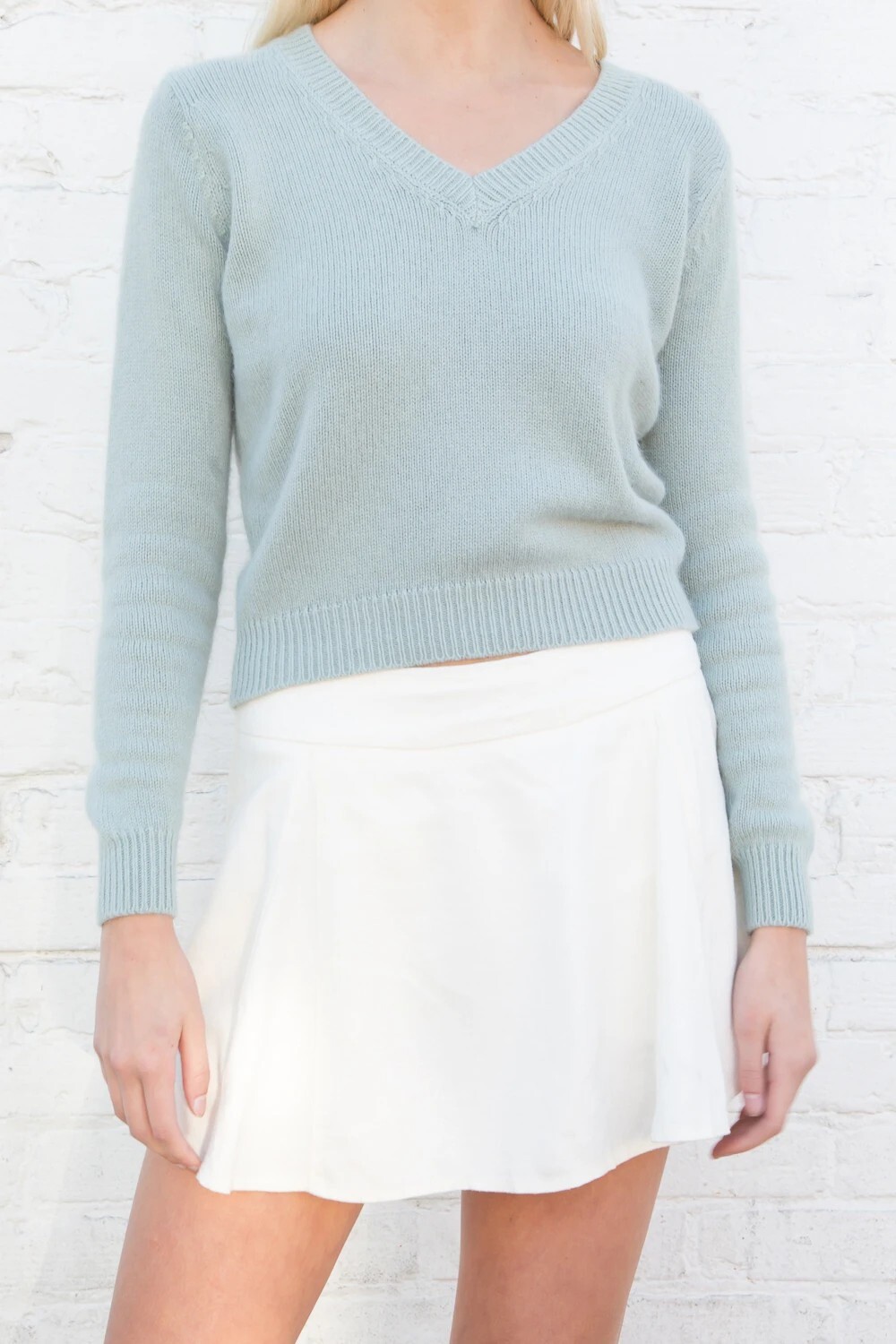 brandy melville crop light green v neck 