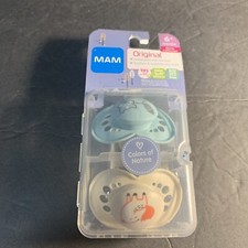MAM Original Package of 2 Pacifiers 6 Months Blue and White w/ fox