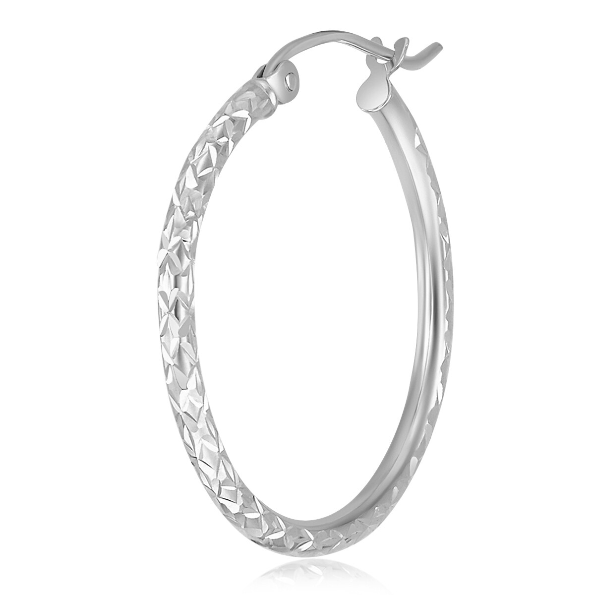 Wellingsale 14k White Gold Diamond Cut 1.5mm Hoop Earrings (25 x 25 mm)
