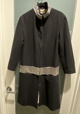 Gryphon New York Black Wool Mixed Woman Long Coat Beaded Size S Preowned
