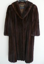 Shiny REAL MINK DARK BROWN FUR COAT HUDSON'S COLLECTION Size Large, Full Length