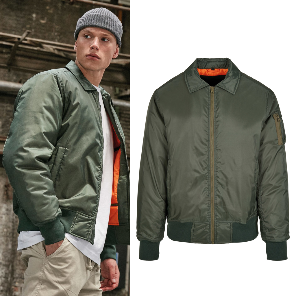 Collar Bomber Jacket BY157 - Nylon casual jacket with orange quilted lining-image