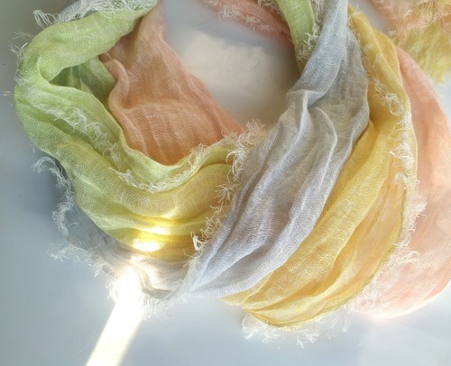 gauze flax designer 100% linen scarf frayed edges made of 4 panels multicolor - Picture 9 of 14