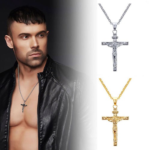 Men's Women's Chain Necklace Cross Stainless Steel Pendant Crucifix Jesus - UK - Picture 1 of 11